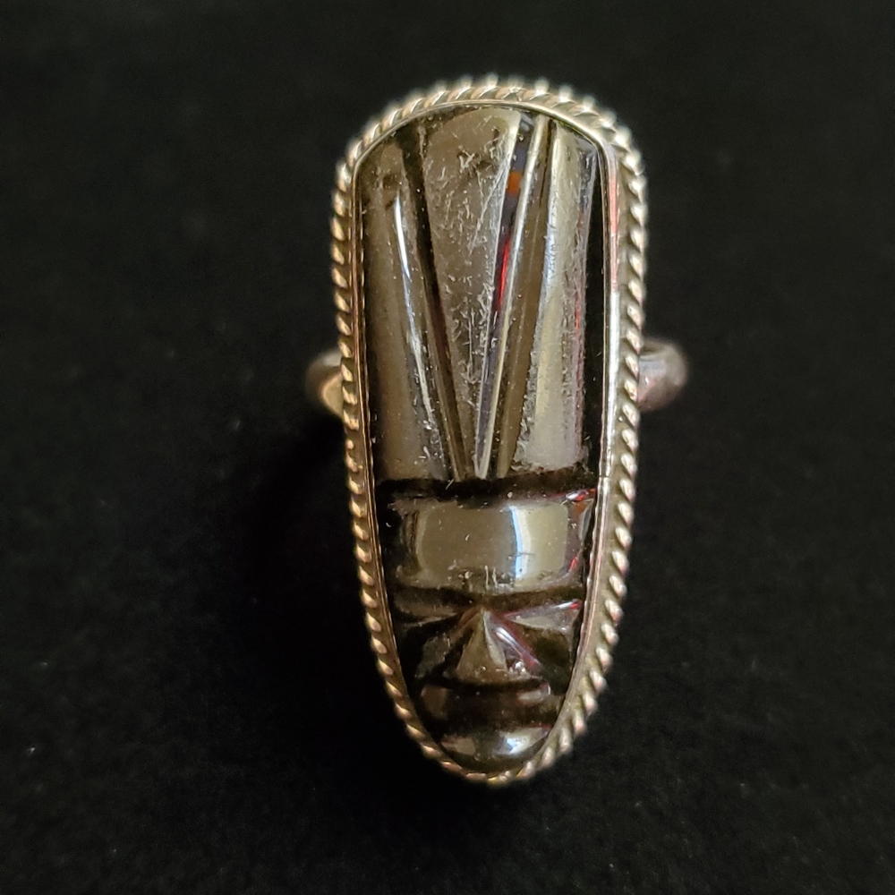 Vintage carved Aztec mask sterling silver